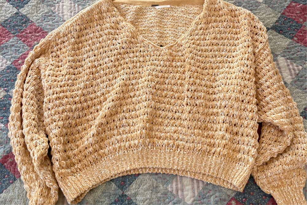 Free People Oversized Open Knit Balloon Sleeve Sweater Size M